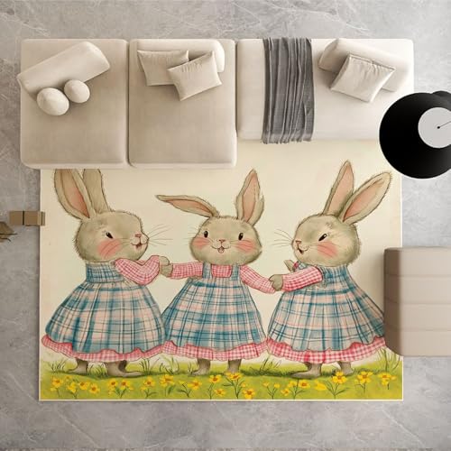 Kawaii Kaninchen Teppich Wohnzimmer Schlafzimmer, Karikatur Tier Kurzflor Teppich 160x200 cm, Handgezeichnet Illustration Teppiche Antirutsch Weich Waschbare Teppiche Kinderzimmer Bettvorleger von Dpvbffx