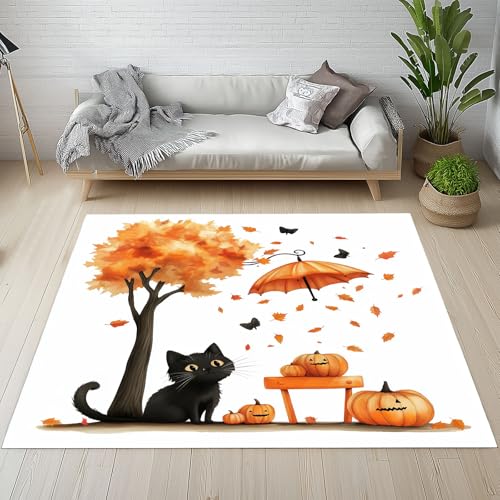 Nette Schwarze Katze Fußmatte 60x90 cm, Karikatur Haustier Teppich Klein Rutschfest, Herbst Blätter Kürbis Waschbarer Teppich Kurzflor Weich, Teppiche Gegend Schmutzfangmatte fur Innen Outdoor Eingang Nette Schwarze Katze Fußmatte 60x90 cm, Karikatur Haustier Teppich Klein Rutschfest, Herbst Blätter Kürbis Waschbarer Teppich Kurzflor Weich, Teppiche Gegend Schmutzfangmatte fur Innen Outdoor Eingang von Dpvbffx