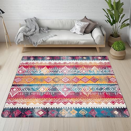 Raute Zickzack Streifen Teppich Wohnzimmer Schlafzimmer, Antike Ethnisch Bohemian Kurzflor Teppich 120x170 cm, Südwestern Azteken Teppiche Antirutsch Weich Waschbare Teppiche Kinderzimmer Bettvorleger von Dpvbffx
