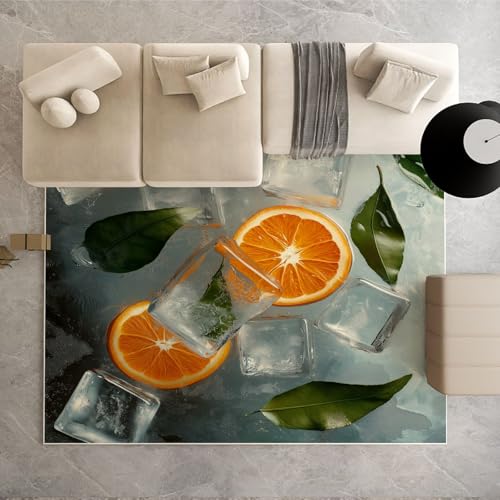 Sommer Eiswürfel Frücht Fußmatte 60x90 cm, Mandarine Orange Teppich Klein Rutschfest, Tropisch Obst Waschbarer Teppich Kurzflor Weich, Teppiche Gegend Schmutzfangmatte fur Innen Outdoor Eingang von Dpvbffx