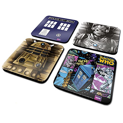 Doctor Who 4-teiliges Untersetzer-Set, Kunststoff, Mehrfarbig, 10 cm, 4 von Pyramid