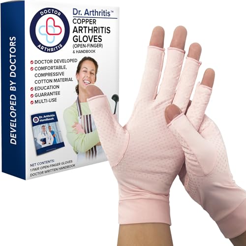 Von Ärzten Entworfen, Arthrose Handschuhe mit Kupfer, Kompressionhandschuhe für Frauen und Männer, Arthritis Handschuhe/Fingerlose Handschuhe für Schmerzlinderung und Wärme [Pink, M] von Dr. Arthritis