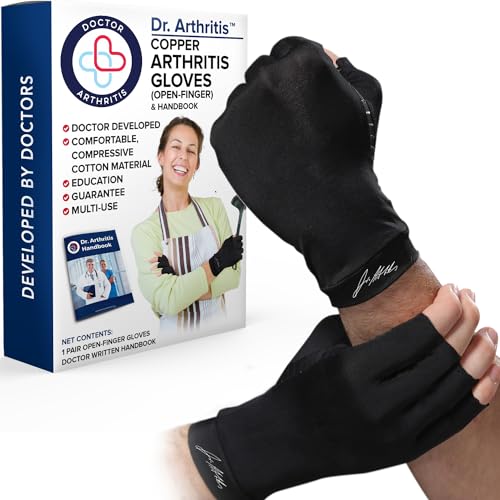 Von Ärzten Entworfen, Arthrose Handschuhe mit Kupfer, Kompressionhandschuhe für Frauen und Männer, Arthritis Handschuhe/Fingerlose Handschuhe für Schmerzlinderung und Wärme [Schwarz, L] von Dr. Arthritis