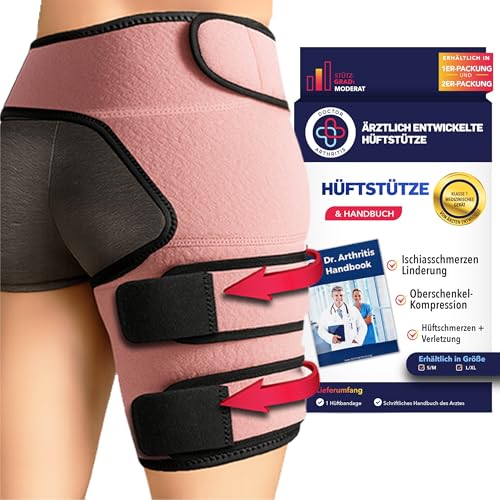 Dr. Arthritis Von Ärzten Entworfen Stabilisierende Oberschenkelbandage, Hüftgelenkstütze für Oberschenkelkompression, Hüftbandage, Rechtes Bein [Pink, S/M] von Dr. Arthritis