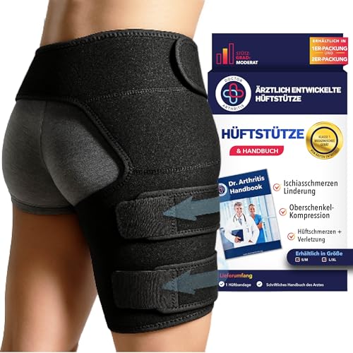 Dr. Arthritis Von Ärzten Entworfen Stabilisierende Oberschenkelbandage, Hüftgelenkstütze für Oberschenkelkompression, Hüftbandage, Rechtes Bein [Schwarz, L/XL] von Dr. Arthritis