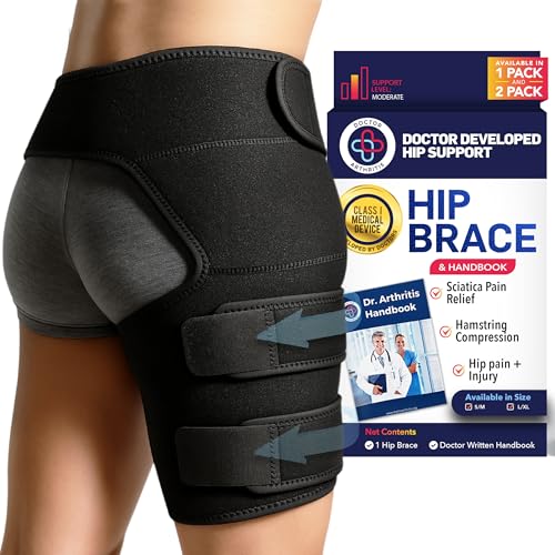 Dr. Arthritis Von Ärzten Entworfen Stabilisierende Oberschenkelbandage, Hüftgelenkstütze für Oberschenkelkompression, Hüftbandage, Rechtes Bein, Schwarz, S/M von Dr. Arthritis