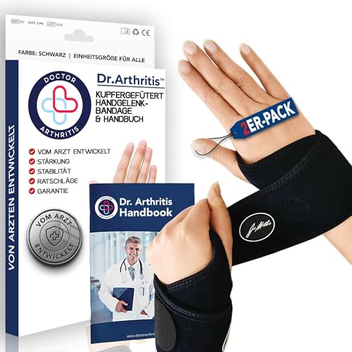 Dr. Arthritis Von Ärzten Entworfen, Leichte Handgelenk Bandage, Handgelenkstütze/Sehnenscheidenentzündung Bandage/Karpaltunnel Schiene, Handbandage Rechts/Links [Schwarz, Paar] von Dr. Arthritis