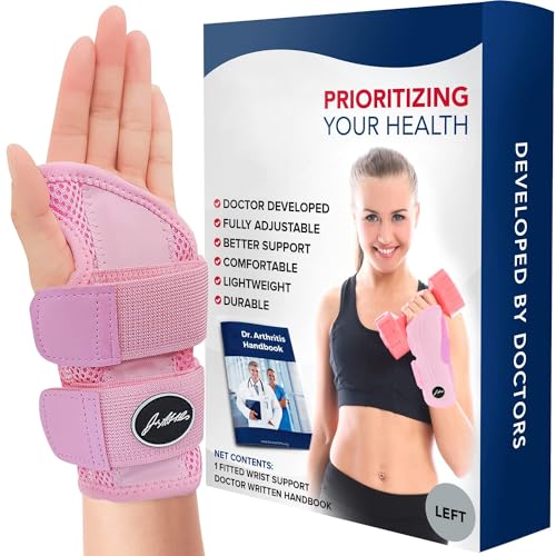 Von Ärzten Entworfen, Handgelenk-Schiene, Perfekte Passform Bandage Handgelenk Sehnenscheidenentzündung / Karpaltunnelsyndrom Schiene / Verstellbare Handgelenkstütze [Einzelstück, Pink, Links] von Dr. Arthritis