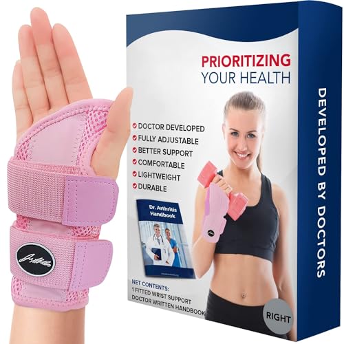 Von Ärzten Entworfen, Handgelenk-Schiene, Perfekte Passform Bandage Handgelenk Sehnenscheidenentzündung / Karpaltunnelsyndrom Schiene / Verstellbare Handgelenkstütze [Einzelstück, Pink, Rechts] von Dr. Arthritis