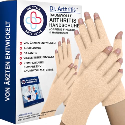 Von Ärzten Entworfen Arthrose Handschuhe/Kompressionshandschuhe, Wärmende Handschue für Frauen & Männer - Nützlich für Arthritis, Raynauds, RSI, Karpaltunnel [Hautfarbe, Offene Finger, S] von Dr. Arthritis