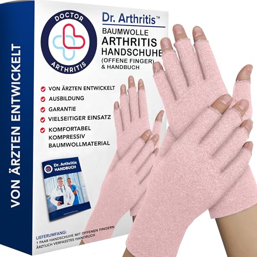 Von Ärzten Entworfen Damen Arthrose Handschuhe/Neurodermitis Handschuhe, Bequeme Kompressionshandschuhe, Fingerlose Handschuhe, Mischung aus Baumwolle, Nylon und Elasthan [Pink, S] von Dr. Arthritis