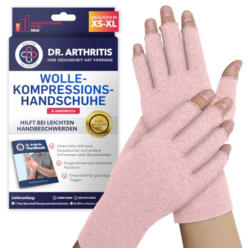 Von Ärzten Entworfen Damen Arthrose Handschuhe/Neurodermitis Handschuhe, Bequeme Kompressionshandschuhe, Fingerlose Handschuhe, Mischung aus Baumwolle, Nylon und Elasthan [Pink, von Dr. Arthritis