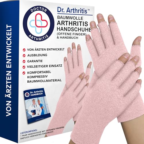 Von Ärzten Entworfen Damen Arthrose Handschuhe für Neurodermitis, Bequeme Fingerlose Kompressionshandschuhe, Mischung aus Baumwolle, Nylon und Elasthan, 1 Paar, Pink, XS Von Ärzten Entworfen Damen Arthrose Handschuhe für Neurodermitis, Bequeme Fingerlose Kompressionshandschuhe, Mischung aus Baumwolle, Nylon und Elasthan, 1 Paar, Pink, XS von Dr. Arthritis