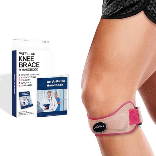 Von Ärzten Entworfen Patellasehnenbandage / Kniebandagen und Handbuch, Verstellbare Bandage Damen / Männer — Kniestütze für Meniskus, Patellasehnenentzündung, Läuferknie [Pink, Einzelpackung] von Dr. Arthritis