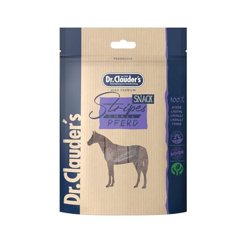 DR.CLAUDER'S - Stripes Snack Small | Leicht verdauliche Snacks aus 95% Fleisch mit Inulin für Hunde und Katzen. Schonend dampftrocknete Leckerlis im Frischebeutel | 80g Pferd von Dr. Clauder's