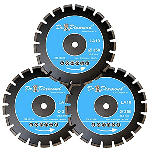 DR. DIAMOND | Diamanttrennscheibe Laser Asphalt mit 10 mm Diamant Segment für abrasive Materialien wie Asphalt, Frisch- und Gasbeton | Ø 350 mm (350 x 20,0 mm | 3 Stück) von Dr. Diamond