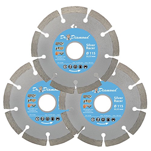 Dr. Diamond | Diamanttrennscheibe Silver Racer für Leichtbeton, Verbundstein, Mauerstein und mitelharte Betonwerkstoffe | Ø 115 mm | 3 Stück von Dr. Diamond