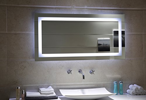 Badezimmerspiegel Badspiegel 120 x 60 cm mit LED Beleuchtung durch satinierte Lichtflächen kaltweiß IP44 von Dr. Fleischmann