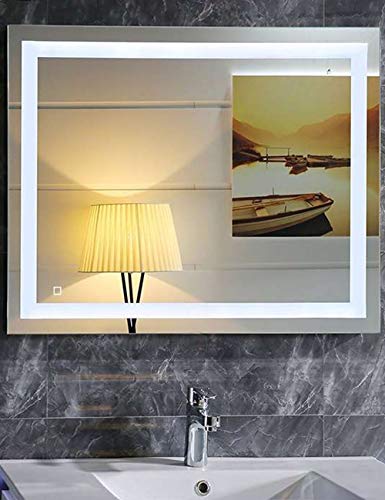 Badspiegel LED Spiegel GS084N mit Beleuchtung durch satinierte Lichtflächen Badezimmerspiegel (80 x 60 cm int. Touch-Schalter, kaltweiß) von Dr. Fleischmann
