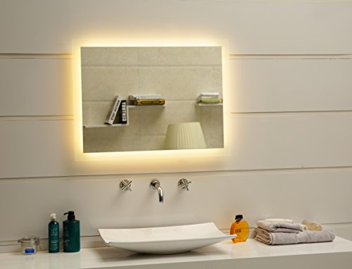 Dr. Fleischmann Badspiegel LED Lichtspiegel GS084N mit Beleuchtung durch satinierte Lichtflächen Badezimmerspiegel (90 x 60 cm, warmweiß) von Dr. Fleischmann