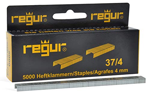 REGUR Typ 37 Feindraht-Klammern verzinkt - 5.000 Stück in der Länge 37/4 mm – Heftklammern zum Befestigen von Stoffen, Leder, Textilien sowie zum Basteln und Dekorieren von Regur