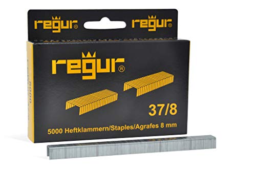 REGUR Typ 37 Feindraht-Klammern verzinkt - 5.000 Stück in der Länge 37/8 mm – Heftklammern zum Befestigen von Stoffen, Leder, Textilien sowie zum Basteln und Dekorieren von Regur