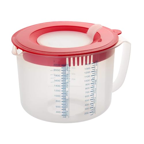 Dr. Oetker Mess- und Rührbecher 2,2 L, Messbecher mit unterschiedlichen Messskalen, Rührbecher mit Spritzschutz, Becher aus hochwertigem Kunsstoff (Farbe: Rot/Transparent), Menge: 1 Stück von Dr. Oetker