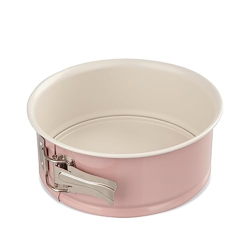 Dr. Oetker Springform Ø 18 cm mit Flachboden, Backform mit extra hohem Rand aus der Serie "Modern Baking - Retro Design", runde Kuchenform mit Premium-Antihaftbeschichtung, Rosa/Creme von Dr. Oetker