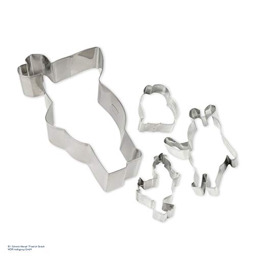 Dr. Oetker Ausstecher-Set DieMaus, langlebige Maus-, Elefanten- & Enten-Form, Riesen-Ausstecher als Backrahmen nutzen, Tiereausstecher aus hochwertigen Edelstahl (Farbe: Silber), Menge: 1 x 4er Set von Dr. Oetker