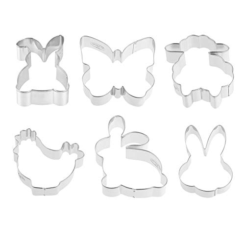 Dr. Oetker Ausstecher-Set "Goldiges Ostern", Keks- und Plätzchenausstecher Hase, Huhn, Schaf und Schmetterling (Farbe: Silber), Menge: 1 x 6er Set von Dr. Oetker