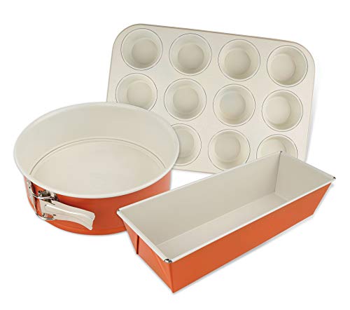 Dr. Oetker Backformen-Set DieMaus, runde Springform, hochwertige Kastenform aus Stahlblech, Formen mit Antihaftbeschichtung, langlebige Muffinform (Farbe: Maus-Orange/Creme), Menge: 1 x 3er Set von Dr. Oetker