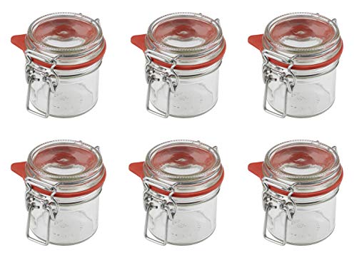 Dr. Oetker Einmachgläser mit Bügelverschluss 135 ml, Vorratsglas mit Deckel, luftdichtes Marmeladenglas, vielseitiges Einweckglas, Bügelverschlussglas (Farbe: Transparent/Rot), Menge: 6 Stück von Dr. Oetker