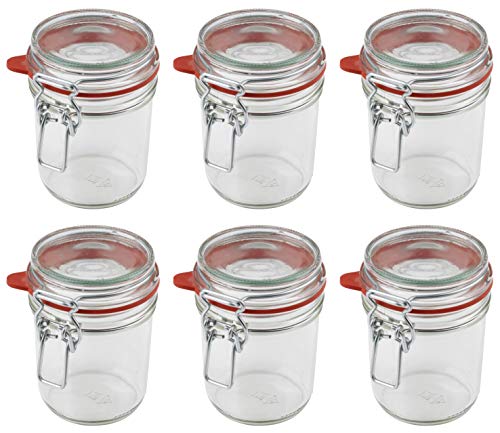 Dr. Oetker Einmachgläser mit Bügelverschluss 370 ml, Vorratsglas mit Deckel, luftdichtes Marmeladenglas, vielseitiges Einweckglas, Bügelverschlussglas (Farbe: Transparent/Rot), Menge: 6 Stück von Dr. Oetker