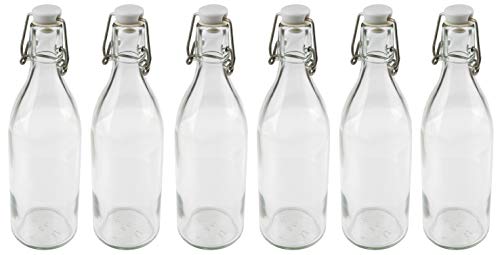 Dr. Oetker Glasflaschen mit Bügelverschluss 500 ml, hochwertiges Bügelflasche, luftdichte Saftflasche, Flasche zum Selbstbefüllen, Bügelverschlussflasche (Farbe: Transparent/Weiß), Menge: 6 Stück von Dr. Oetker