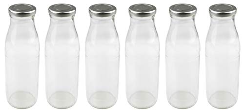Dr. Oetker Milchflaschen 750 ml, Smoothie-Flasche mit Deckel, luftdichte Saftflasche, Flasche zum Selbstbefüllen, Vorratsglas mit Schraubverschluss (Farbe: Transparent/Silber), Menge: 6 Stück von Dr. Oetker