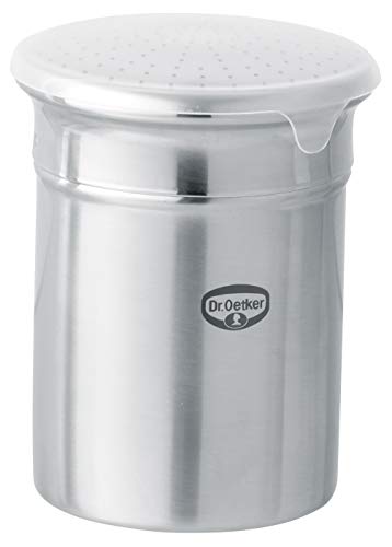Dr. Oetker Puderzuckerstreuer fein, Küchenhelfer aus hochwertigem Edelstahl, zum dekorativen und schnellen Bestäuben, großes Füllvolumen, inklusive Schutzdeckel, (Farbe: silber), Menge: 1 Stück von Dr. Oetker