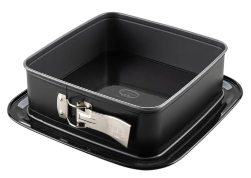 Dr. Oetker Quadratische Springform mit Emaille-Servierboden – Perfekt für Kuchen und Torten, 29 x 29 x 8,5 cm, Antihaft, Hitzebeständig, Schwarz/Silber von Dr. Oetker