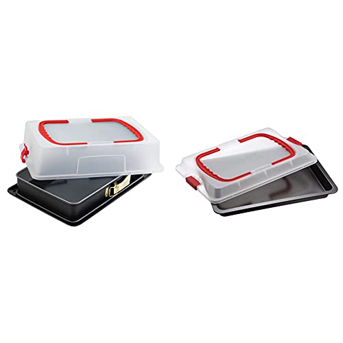 Dr. Oetker Rechteck-Springform mit Haube 38 x 25 cm Emaille, eckiges Kuchenblech, 1 Stück & Backblech 3in1 mit Transporthaube, Ofenblech zum Backen, Aufbewahren & Transportieren, 42 x 29 cm von Dr. Oetker
