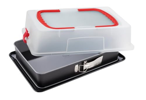 Dr. Oetker Rechteckige Springform mit Servierboden & Abdeckhaube 43,5 x 29,5 x 10,5 cm Back-Idee – Backform mit schnitt- & kratzfestem Flachboden & Emaille-Beschichtung – Kuchenbackform, Antihaft von Dr. Oetker