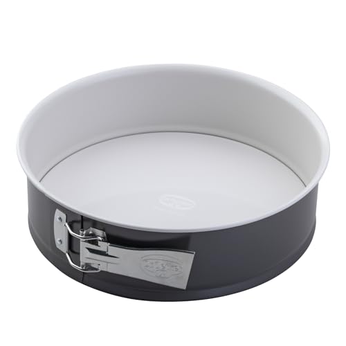Dr. Oetker Springform Ø 26 cm EXCLUSIVE, Backform mit schnitt- & kratzfestem Flachboden mit Emaille-Versiegelung, runde Kuchenform mit Ring aus Stahlblech (Farbe: Grau-Braun/Crème) von Dr. Oetker