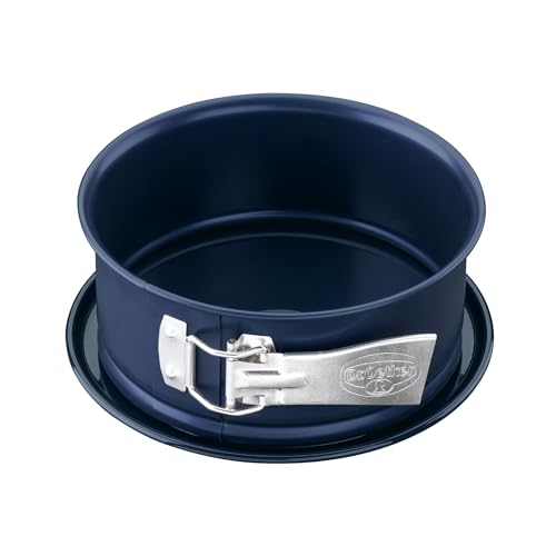 Dr. Oetker Springform Ø 18 cm BACKLIEBE EMAILLE, Backform für runde Kuchen, Kuchenform mit Schnitt- und kratzfesten Emaille- Servierboden, Form mit Auslaufschutz (Farbe: Blau), Menge: 1 Stück von Dr. Oetker