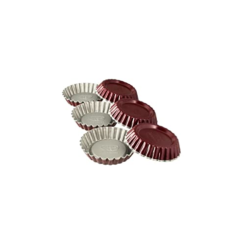 Dr. Oetker Torteletts Ø 10 cm, 6er Set, kleine Backformen für süße Küchlein, ausgezeichnete Wärmeleitung, zweifarbige Optik, (Farbe: grau/rot), Menge: 1 x 6er Set von Dr. Oetker