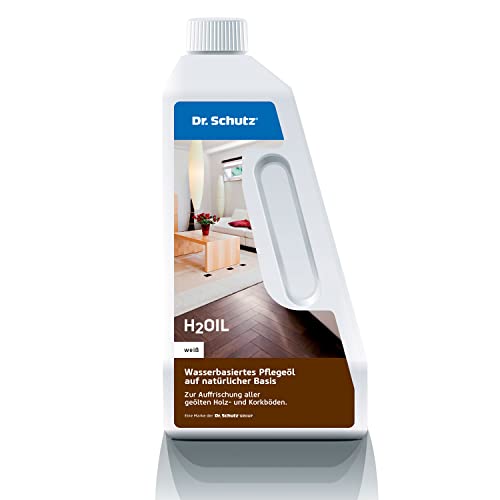 Dr. Schutz H2Oil weiß Parkett Öl wasserbasiert 750 ml | seidenmatte Optik | Auffrischung aller weiß geölten Holzböden und Parkett, Korkboden | optimaler Schutz | Parkettpflege Parkett Öl von Dr. Schutz