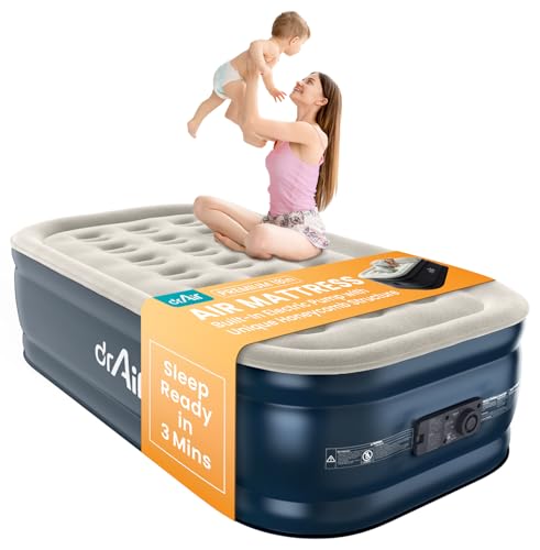 Dr. air Doppel-Luftmatratze, 45,7 cm erhöhtes aufblasbares Bett mit eingebauter Pumpe, wasserdichte samtige Oberseite, ergonomisches Design, verstärkte Unterstützung und Tragetasche für von Dr. air