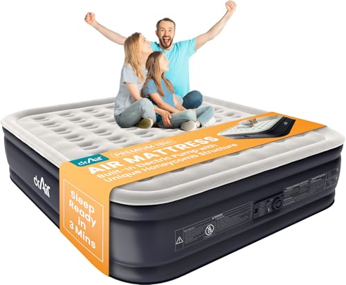 Dr. air King Luftmatratze, 45,7 cm erhöhtes aufblasbares Bett mit eingebauter Pumpe, wasserdichte samtige Oberseite, ergonomisches Design, verstärkte Unterstützung, Tragetasche für Zuhause, Camping Dr. air King Luftmatratze, 45,7 cm erhöhtes aufblasbares Bett mit eingebauter Pumpe, wasserdichte samtige Oberseite, ergonomisches Design, verstärkte Unterstützung, Tragetasche für Zuhause, Camping von Dr. air