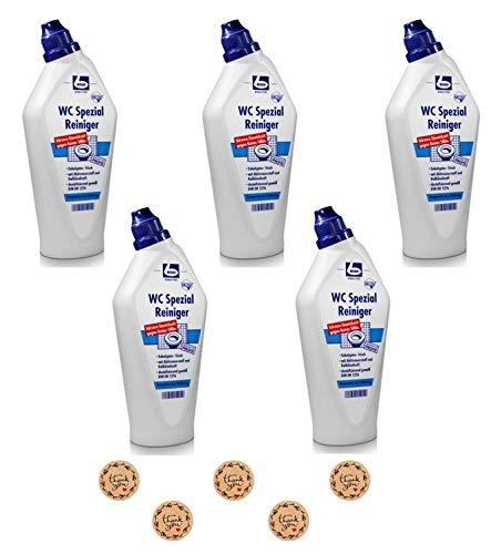 5 x DR. BECHER WC Spezial Reiniger | in 750ml Schräghals Flasche | Gel für Kraftvolle Reinigung | plus Gratis Thank You Aufkleber von DR.BECHER