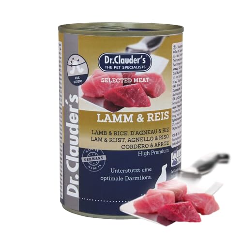 DR.CLAUDER'S - Selected Meat Prebiotic | Nassfutter in Lebensmittelqualität mit Inulin für eine gesunde Darmflora bei ausgewachsenen Hunden. Alleinfutter in der Dose | 400g Lamm&Reis von Dr. Clauder's