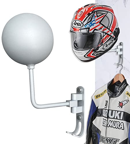Dr.DJ Helmständer Motorrad Helm Halterung Wandhalterung 180 Grad Rotation mit 2 Haken Motorrad Zubehör Helm Aufhänger für Mäntel, Kappen, Fußball Basebälle und Rugby Helm Zubehör (Silber) von Dr.DJ