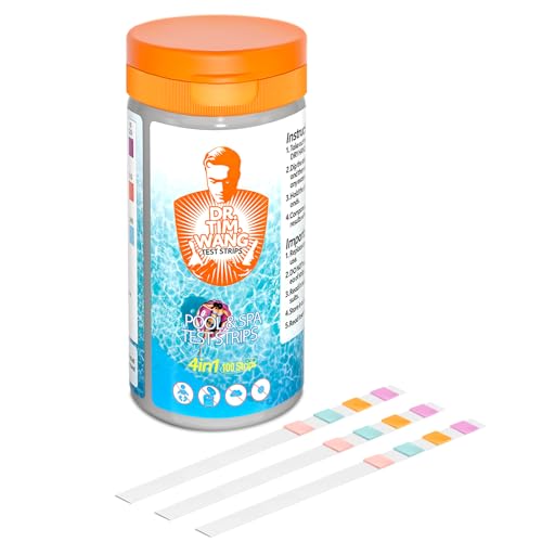 Pool Teststreifen pH Teststreifen 4-in-1 für Whirlpool Schwimmbad & Spa - Misst pH, Freies Chlor, Brom, Gesamtalkalinität und Cyanursäure (100 Stück) - Schnelle Wasseranalyse von Dr.Tim.Wang