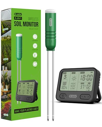 Dr.meter Boden Feuchtigkeitsmesser für Pflanzen, 4 in 1 Feuchtigkeitsmessgerät Pflanzen Temperatur/Licht/Zeit/Bodenwassermonitor mit LCD Display für Pflanzen für Gartenarbeit,Rasen,Topfpflanzen Dr.meter Boden Feuchtigkeitsmesser für Pflanzen, 4 in 1 Feuchtigkeitsmessgerät Pflanzen Temperatur/Licht/Zeit/Bodenwassermonitor mit LCD Display für Pflanzen für Gartenarbeit,Rasen,Topfpflanzen von Dr.meter